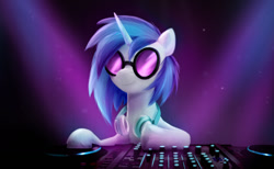 Size: 1332x822 | Tagged: safe, artist:voxaro, dj pon-3, vinyl scratch, pony, unicorn, g4, g5, my little pony: a new generation, female, g4 to g5, mare, smiling, solo, turntable