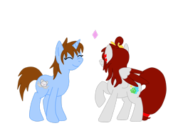 Size: 2828x2121 | Tagged: safe, artist:chibiamu99, artist:euphorictheory, oc, oc only, oc:catbell, oc:wolfbane, pegasus, pony, unicorn, colored wings, duo, ear piercing, female, hairband, high res, mare, piercing, raised hoof, simple background, spread wings, transparent background, wings