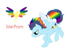 Size: 2828x2121 | Tagged: safe, artist:euphorictheory, oc, oc only, oc:soar prism, pegasus, pony, colored wings, flying, high res, male, offspring, parent:rainbow dash, parent:soarin', parents:soarindash, simple background, solo, spread wings, stallion, text, transparent background, wings