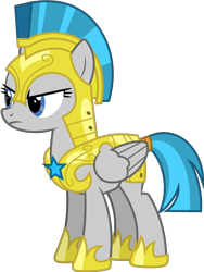 Size: 1442x1920 | Tagged: safe, artist:pirill, edit, editor:nicogamer3000, windstorm, pegasus, pony, school raze, armor, background pony, female, folded wings, frown, full body, guardsmare, hoof shoes, hooves, mare, palette swap, recolor, royal guard, simple background, solo, standing, transparent background, wings