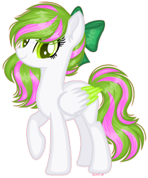 Size: 1260x1504 | Tagged: safe, artist:fantarianna, oc, oc only, pegasus, pony, base used, bow, colored wings, eyelashes, female, hair bow, mare, pegasus oc, raised hoof, simple background, smiling, solo, transparent background, two toned wings, wings