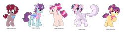 Size: 2227x600 | Tagged: safe, artist:tragedy-kaz, oc, oc only, changedling, changeling, earth pony, hybrid, kirin, pony, unicorn, base used, changedling oc, changeling oc, clothes, earth pony oc, female, group, interspecies offspring, looking back, male, mare, neckerchief, offspring, parent:capper dapperpaws, parent:twilight sparkle, parents:canon x oc, raised hoof, scarf, simple background, smiling, stallion, transparent background