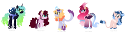 Size: 2500x641 | Tagged: safe, artist:tragedy-kaz, oc, oc only, changeling queen, changepony, hybrid, pony, base used, changeling queen oc, female, group, interspecies offspring, magical gay spawn, magical lesbian spawn, magical threesome spawn, male, mare, offspring, parent:adagio dazzle, parent:capper dapperpaws, parent:cosmos, parent:discord, parent:fluttershy, parent:princess luna, parent:queen chrysalis, parent:queen novo, parent:scorpan, parent:star swirl the bearded, parents:chrysaluna, parents:discoshy, simple background, smiling, stallion, transparent background