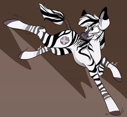 Size: 5000x4621 | Tagged: safe, artist:crookedbeetles, oc, oc only, oc:palatinatus clypeus, zebra, happy, jumping, male, simple background, solo, tail, tail wrap
