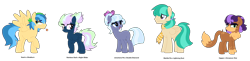 Size: 2282x554 | Tagged: safe, artist:tragedy-kaz, oc, oc only, pegasus, pony, base used, bedroom eyes, clothes, eyelashes, female, flower, flower in mouth, freckles, group, interspecies offspring, magical gay spawn, magical lesbian spawn, male, mare, mouth hold, offspring, parent:braeburn, parent:capper dapperpaws, parent:cinnamon chai, parent:double diamond, parent:lightning dust, parent:limestone pie, parent:marble pie, parent:soarin', parents:nightdash, parents:soarburn, pegasus oc, raised hoof, scarf, simple background, smiling, stallion, transparent background, wings