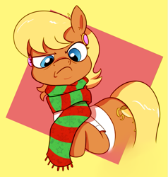 Size: 619x650 | Tagged: safe, artist:cookieboy011, ms. harshwhinny, earth pony, pony, g4, christmas, clothes, frown, holiday, scarf, solo, striped scarf