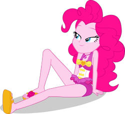 Size: 1603x1471 | Tagged: safe, artist:dustinwatsongkx, pinkie pie, equestria girls, equestria girls specials, g4, my little pony equestria girls: better together, my little pony equestria girls: forgotten friendship, x marks the spot, bare shoulders, clothes, feet, female, geode of sugar bombs, magical geodes, pinkie pie swimsuit, pinkie pie's beach shorts swimsuit, sandals, simple background, sleeveless, solo, swimsuit, transparent background, vector