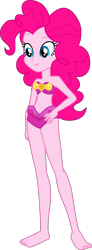 Size: 637x1726 | Tagged: safe, artist:dustinwatsongkx, pinkie pie, equestria girls, equestria girls series, forgotten friendship, g4, bare shoulders, barefoot, belly button, bikini, clothes, feet, female, pinkie pie swimsuit, simple background, sleeveless, solo, strapless, swimsuit, swimsuit edit, transparent background, vector
