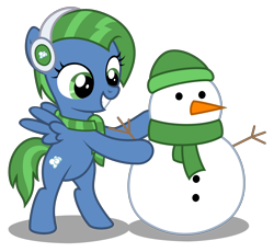 Size: 3970x3650 | Tagged: safe, artist:strategypony, oc, oc only, oc:sky cleaner, pegasus, pony, bipedal, clothes, earmuffs, female, filly, foal, high res, pegasus oc, scarf, simple background, snowman, transparent background