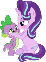 Size: 4177x5616 | Tagged: safe, artist:kingdark0001, hundreds of users filter this tag, spike, starlight glimmer, dragon, pony, unicorn, g4, absurd resolution, bedroom eyes, blue eyes, blushing, cute, duo, female, green eyes, hooves on cheeks, horn, kiss mark, kissing, lipstick, male, mare, multicolored mane, multicolored tail, nose wrinkle, png, romantic, ship:sparlight, shipping, simple background, sitting, smiling, standing, straight, tail, transparent background, winged spike, wings