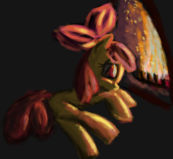 Size: 1622x1491 | Tagged: safe, artist:battyboopers, artist:staremastershy, apple bloom, earth pony, pony, g4, female, filly, fireplace, foal, resting, solo
