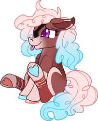 Size: 1001x1233 | Tagged: safe, artist:musical-medic, oc, oc only, earth pony, pony, eyepatch, female, mare, multicolored hooves, simple background, solo, tongue out, transparent background