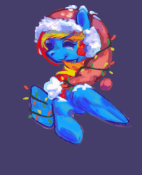 Size: 3000x3700 | Tagged: safe, artist:s0fty_1cy, oc, oc only, oc:sunamena, pegasus, pony, animated, blue coat, bust, christmas, christmas lights, commission, eyes closed, female, gif, happy, hat, high res, holiday, multicolored mane, purple background, santa hat, simple background, smiling, solo, ych result