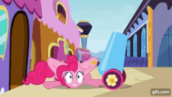 Size: 640x360 | Tagged: safe, screencap, pinkie pie, earth pony, pony, g4, season 3, the crystal empire, animated, cute, diapinkes, female, friendship express, gif, gifs.com, mare, open mouth, open smile, party cannon, smiling, solo, train, train station