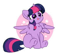 Size: 5179x4449 | Tagged: safe, artist:kittyrosie, twilight sparkle, alicorn, pony, :p, blushing, chest fluff, cute, ear fluff, female, full body, high res, horn, mare, multicolored mane, multicolored tail, purple eyes, simple background, sitting, smiling, solo, spread wings, starry eyes, stars, tail, tongue out, twiabetes, twilight sparkle (alicorn), underhoof, weapons-grade cute, white background, wingding eyes, wings