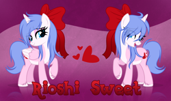 Size: 5156x3048 | Tagged: safe, artist:mint-light, artist:rioshi, artist:starshade, oc, oc only, oc:rioshi sweet, alicorn, pony, 2021, alicorn oc, base used, blue eyes, blue mane, blue tail, bow, eye clipping through hair, eyebrows, eyebrows visible through hair, eyelashes, female, folded wings, hair bow, heart, heart eyes, high res, horn, mare, open mouth, open smile, pale belly, raised hoof, shadow, show accurate, simple background, smiling, solo, standing, tail, two toned coat, unshorn fetlocks, wingding eyes, wings
