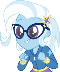 Size: 3000x3613 | Tagged: safe, artist:cloudy glow, trixie, best trends forever: twilight sparkle, equestria girls, g4, .ai available, clothes, cute, diatrixes, glasses, high res, hoodie, smiling, solo, the great and nerdy trixie, vector