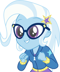 Size: 3000x3613 | Tagged: safe, artist:cloudy glow, trixie, best trends forever: twilight sparkle, equestria girls, g4, .ai available, clothes, cute, diatrixes, female, glasses, high res, hoodie, jacket, simple background, smiling, solo, the great and nerdy trixie, transparent background, vector