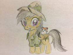 Size: 1024x768 | Tagged: safe, artist:pinkduskstone, daring do, hamster, pegasus, pony, g4, hamtaro, simple background, traditional art