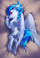 Size: 1408x2048 | Tagged: source needed, safe, artist:blue ink, oc, oc only, oc:valor compassion, pegasus, pony, body pillow, body pillow design, butt, feather, female, frog (hoof), gem, jewelry, looking at you, looking back, necklace, pegasus oc, plot, solo, underhoof