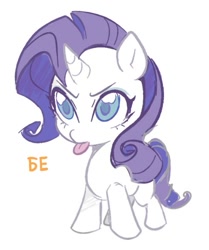 Size: 491x586 | Tagged: safe, artist:tikovka_pumpkin, rarity, pony, unicorn, g4, :p, chibi, colored pupils, cute, cyrillic, female, mare, raribetes, simple background, solo, tongue out, white background