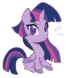 Size: 750x855 | Tagged: safe, artist:tikovka_pumpkin, twilight sparkle, alicorn, pony, g4.5, colored pupils, cute, plewds, simple background, sitting, solo, sweat, twiabetes, twilight sparkle (alicorn), unshorn fetlocks, white background