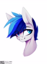 Size: 2462x3371 | Tagged: safe, artist:justafallingstar, oc, oc only, pony, bust, eye clipping through hair, high res, simple background, solo, white background