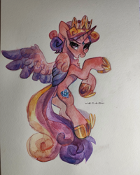 Size: 3000x3750 | Tagged: safe, artist:zlatavector, princess cadance, alicorn, pony, g4, female, high res, looking at you, looking back, mare, princess, traditional art, watercolor painting