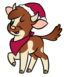 Size: 375x447 | Tagged: safe, artist:mynder, arizona (tfh), cow, them's fightin' herds, arizonadorable, chibi, christmas, cloven hooves, community related, cute, hat, holiday, santa hat, simple background, solo, transparent background