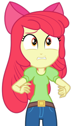 Size: 1500x2619 | Tagged: safe, artist:sketchmcreations, apple bloom, equestria girls, equestria girls specials, g4, my little pony equestria girls: better together, my little pony equestria girls: holidays unwrapped, the cider louse fools, belt, bow, clothes, concerned, female, hair bow, jeans, pants, simple background, solo, transparent background, vector, worried