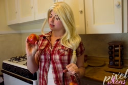 Size: 1280x853 | Tagged: safe, artist:pixelvixens, applejack, human, g4, apple, clothes, cosplay, costume, food, irl, irl human, kitchen, photo