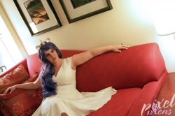 Size: 1280x851 | Tagged: safe, artist:pixelvixens, rarity, human, g4, clothes, cosplay, costume, couch, eyeshadow, irl, irl human, makeup, photo, sitting, solo