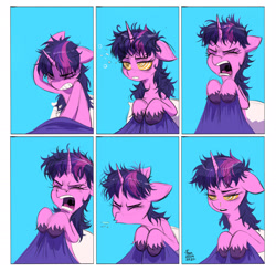 Size: 2040x2000 | Tagged: safe, artist:fanzeem, twilight sparkle, alicorn, pony, g4, bedsheets, comic, floppy ears, high res, messy mane, nostril flare, nostrils, pillow, sick, sneeze cloud, sneezing, snot, solo, tired, twilight sparkle (alicorn)