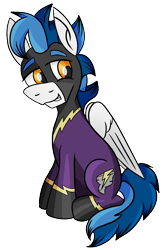 Size: 846x1260 | Tagged: safe, artist:whirlwindflux, oc, oc only, oc:whirlwind flux, pegasus, pony, 2022 community collab, derpibooru community collaboration, clothes, costume, digital art, male, shadowbolts, shadowbolts costume, simple background, solo, stallion, transparent background