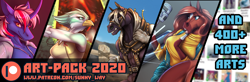Size: 1520x500 | Tagged: safe, artist:sunny way, horse, anthro, equis universe, 2019, 2020, 2021, advertisement, art pack, arts, commission, equine, exclusive, fanart, female, hammer, male, mammal, patreon, patreon exclusive, patreon reward, support, traditional art, war hammer, weapon