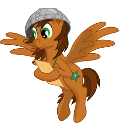 Size: 2941x3048 | Tagged: safe, artist:malte279, oc, oc only, oc:leafhelm, pegasus, pony, 2022 community collab, derpibooru community collaboration, cartographer, flying, full body, green eyes, helmet, high res, hoof hold, male, pegasus oc, pencil, simple background, smiling, solo, spread wings, stallion, tail, transparent background, two toned mane, two toned tail, wings