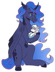 Size: 2100x2700 | Tagged: safe, artist:monnarcha, princess luna, oc, oc:cosmos, pony, g4, baby, baby pony, high res, simple background, transparent background
