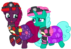 Size: 1280x883 | Tagged: safe, artist:choisky13, glitter drops, tempest shadow, g4, duo, paw patrol, request, simple background, transparent background