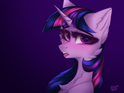 Size: 4000x3000 | Tagged: safe, artist:jsunlight, twilight sparkle, pony, unicorn, g4, blushing, cheek fluff, chest fluff, ear fluff, eyebrows, eyebrows visible through hair, eyelashes, female, horn, lidded eyes, looking at you, mare, open mouth, signature, solo