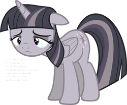 Size: 3985x3304 | Tagged: safe, artist:slb94, artist:wardex101, edit, edited edit, twilight sparkle, alicorn, pony, g4, crying, depressed, discorded, discorded twilight, ears back, female, folded wings, frown, full body, high res, horn, lonely, mare, sad, show accurate, simple background, solo, sorrow, standing, transparent background, twilight sparkle (alicorn), twilight tragedy, vector, wings