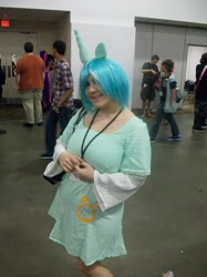Size: 1548x2066 | Tagged: safe, artist:rjth, lyra heartstrings, human, bronycon, bronycon 2012, g4, clothes, cosplay, costume, cutie mark on clothes, irl, irl human, photo