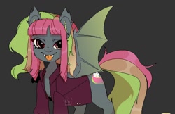 Size: 1116x722 | Tagged: safe, artist:azaani, oc, oc only, bat pony, pony, bat pony oc, bat wings, clothes, ear piercing, earring, fangs, jewelry, piercing, shirt, solo, tongue out, wings