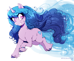 Size: 1720x1410 | Tagged: safe, artist:walliscolours, izzy moonbow, pony, unicorn, g5, my little pony: a new generation, bracelet, ethereal mane, female, grin, jewelry, mare, smiling, solo, starry mane, teeth