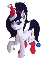 Size: 2000x2828 | Tagged: safe, artist:leesys, oc, oc only, oc:leesys, pony, unicorn, christmas, clothes, hat, high res, holiday, new year, santa hat, simple background, socks, solo, transparent background