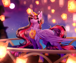 Size: 4680x3920 | Tagged: safe, artist:honeybbear, twilight sparkle, alicorn, pony, g4, the last problem, absurd resolution, crying, eye clipping through hair, eyebrows, eyebrows visible through hair, female, immortality blues, lantern, mare, older, older twilight, older twilight sparkle (alicorn), paper lantern, princess twilight 2.0, solo, twilight sparkle (alicorn)