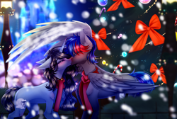 Size: 3980x2670 | Tagged: safe, artist:honeybbear, oc, oc only, pegasus, pony, unicorn, clothes, high res, kissing, scarf