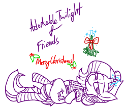 Size: 3695x3160 | Tagged: safe, artist:adorkabletwilightandfriends, starlight glimmer, pony, unicorn, g4, adorkable, adorkable friends, christmas, clothes, crossed legs, cute, dork, female, glimmerbetes, glowing, glowing horn, hearth's warming, high res, holiday, horn, levitation, lidded eyes, looking at you, lying down, magic, magic aura, mare, mistletoe, on back, socks, solo, stockings, striped socks, sweater, telekinesis, thigh highs, thighs, tongue out