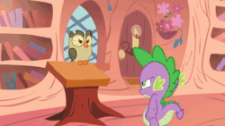 Size: 1920x1080 | Tagged: safe, screencap, owlowiscious, spike, bird, dragon, owl, g4, owl's well that ends well, season 1, animated, golden oaks library, sound, webm