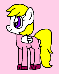 Size: 353x441 | Tagged: safe, artist:brobbol, surprise, pegasus, pony, g1, g4, adoraprise, animal costume, clothes, costume, cute, female, folded wings, g1 to g4, generation leap, mare, ms paint, paint.net, pig costume, piggyprise, pink background, simple background, smiling, solo, wings