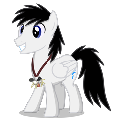 Size: 3287x3443 | Tagged: safe, artist:shane-park, oc, oc only, oc:shane park, pegasus, pony, blue eyes, folded wings, happy, high res, key, male, pegasus oc, simple background, solo, stallion, teeth, transparent background, wings